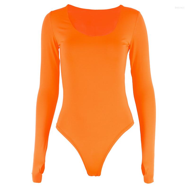 

Women' Swimwear 2022 Fashion Long Sleeve Bodycon Sexy Streetwear Orange Neon Bodysuit Women Club Party Outfits Casual Female Clothing