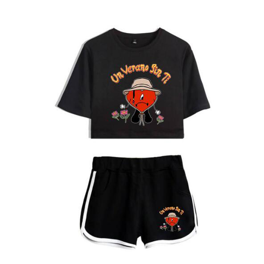 

Bad Bunny Un Verano Sin Ti New Album Tracksuit Women Two Piece Set Tops and Shorts Summer Casual Female Outfits Streetwear, 011
