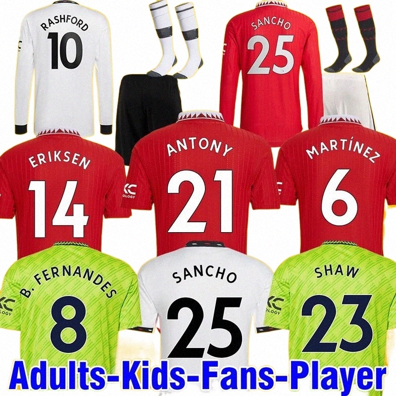 

22 23 manchester utd soccer jersey long sleeve ERIKSON MARTINEZ SANCHO VARANE GREENWOOD RASHFORD football shirts 2022 2023 men kids kits MANS UTDS B.F l8Un#, Third kids