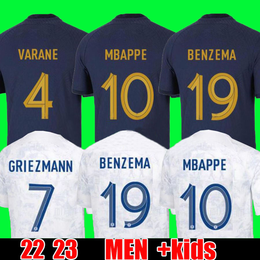 

22 23 BENZEMA MBAPPE GRIEZMANN soccer jersey French KANTE POGBA ZIDANE GIROUD MATUIDI Kimpembe VARANE PAVARO equipement Maillot de football shirt Men kids kit Set, 2022 away aldult world cup