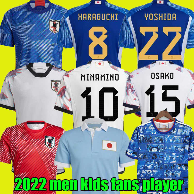 

2022 World Cup Japan Soccer Jersey MINAMINO NAGATOMO HARAGUCHI YOSHIDA TSUBASA 2023 ATOM Japanese 22 23 Football Shirt HONDA OSAKO men set kids kit national team, Home player version