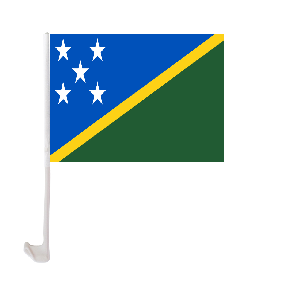 

30x45cm Solomon Islands Car Flag Polyester UV Protection Window Clip Car Decoration Banner with Flagpole