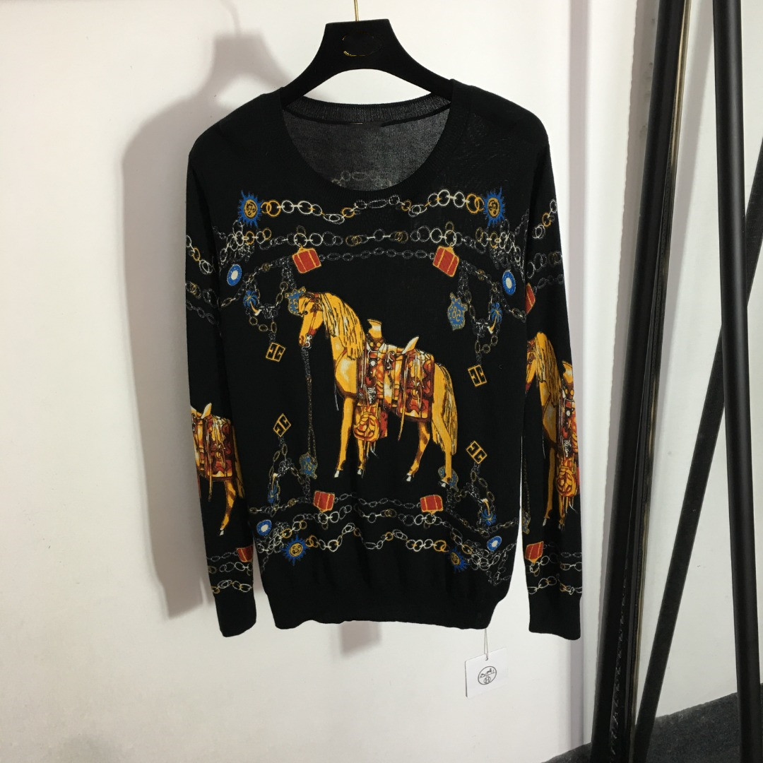 

Women's Sweaters 2022 European Trendy Horse Round Neck Long Sleeve Pullover Sweater, Multi