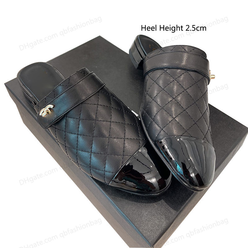 

22ss Designer Womens Slippers With Low Heel 2.5cm/6.5cm Matelasse Mules Retro Round Head Cowhide Real Leather Sole Flip Flops Woman Slides Outdoor Casual Shoe, Shoes box