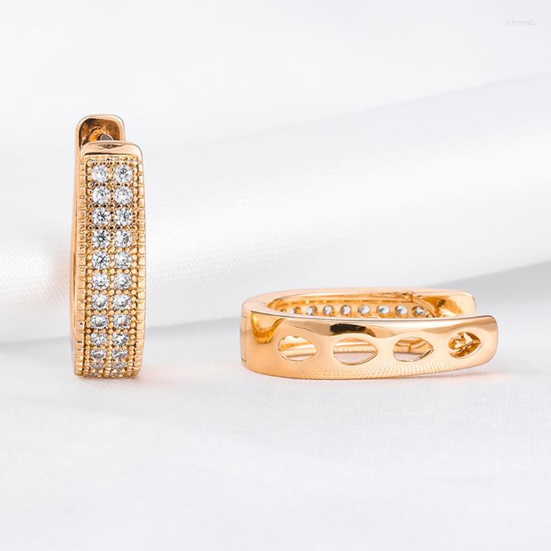 

Hoop Earrings & Huggie Crystal 585 Rose Color Gold Earring Women Punk Statement Jewelry Copper Texture Geometry Small U Shaped Huggies