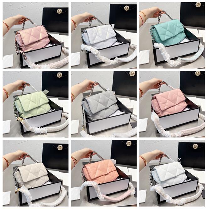 

TZ Women's bags 19 series handbags classic large diamond flap bag soft sheepskin chain stitching antique gold /antique silver/ bright silver outdoor messenger bag 26CM, White