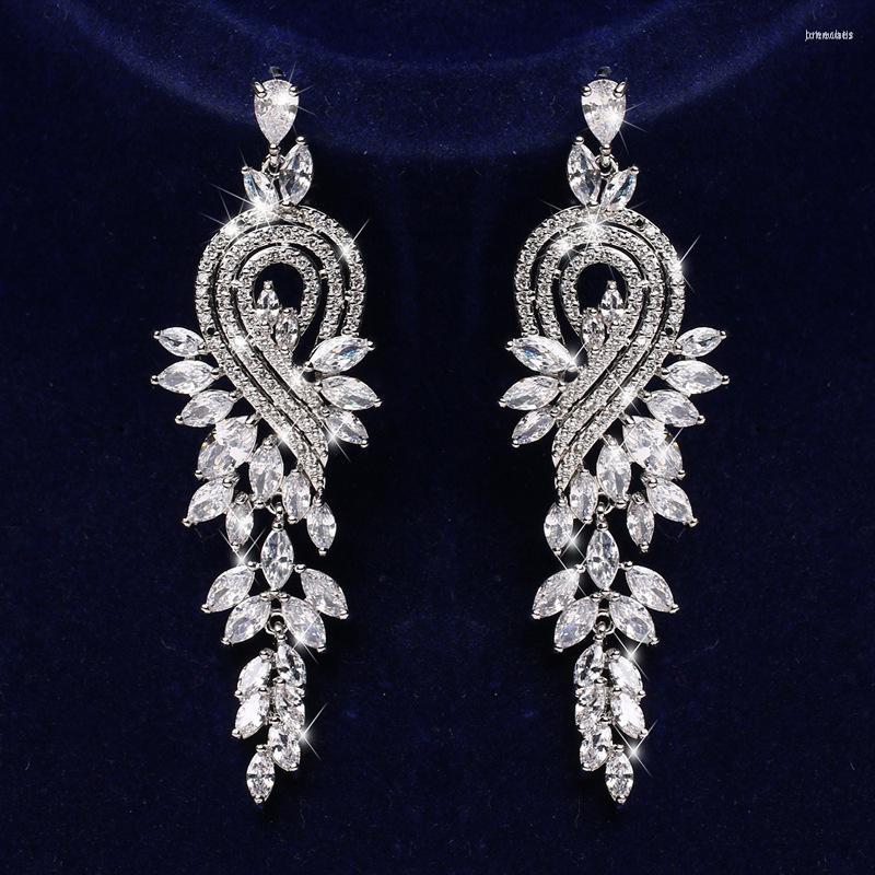 

Dangle Earrings 2022 Elegant Zirconia Long For Women Luxury Silver Color Cubic Zircon Large Earring Wedding Jewelry Gift