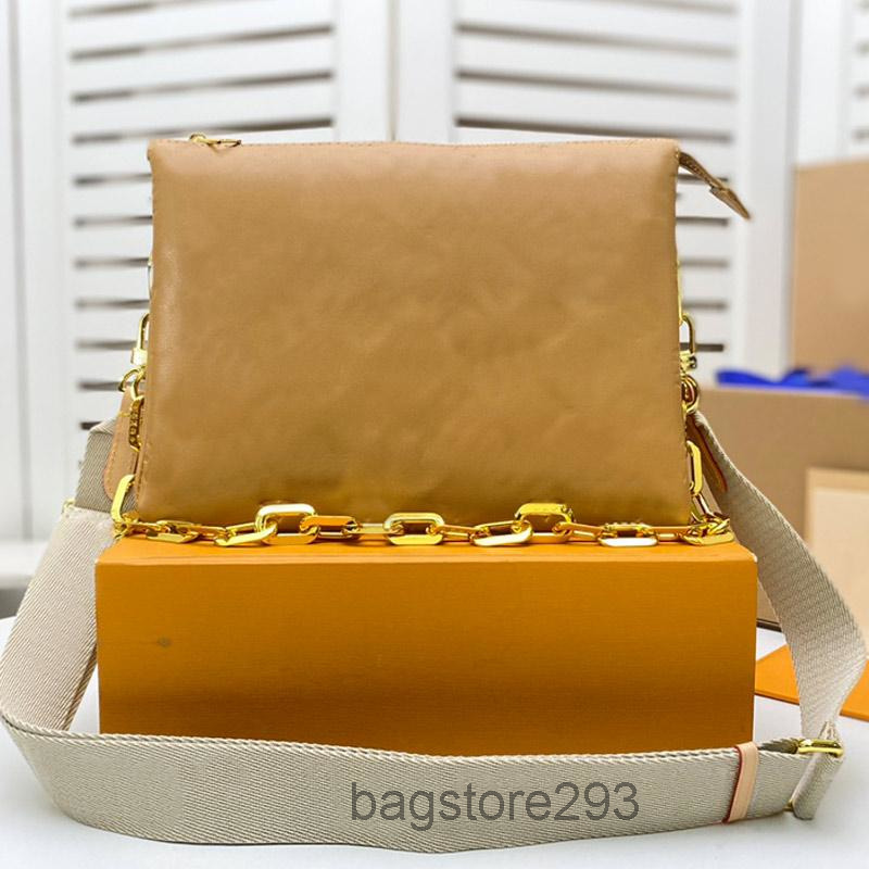 

Crossbody Bag PM Handbag Puffy Lambskin Leather Embossed Letter Shoulder Bags Zipper Purse Chunky Chain Baguette Removable Adjustable Jacquard Strap 2022