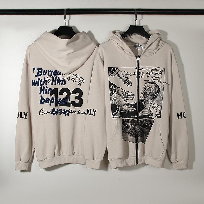 

Cardigan Hoodie Men Women Printed Vintage Distressed Pullover Hooded
