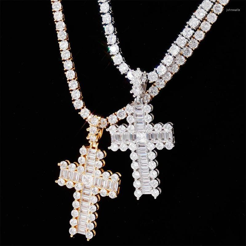 

Pendant Necklaces Hip Hop Claw Setting CZ Stone Bling Out Cross Pendants Necklace For Men Rapper Jewelry With 4mm 18inch Tennis ChainPendant