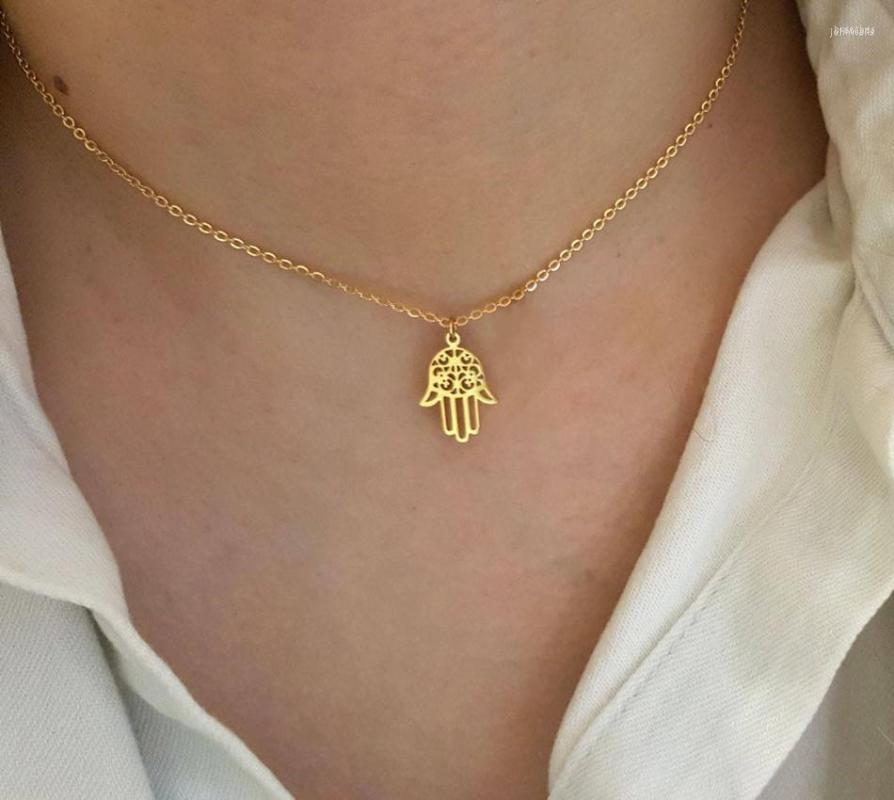 

Pendant Necklaces Classic Fatima Hand Necklace For Women Men Amulet Stainless Steel Gold Color Islamic Statement Girl Boho Fashion Jewelry
