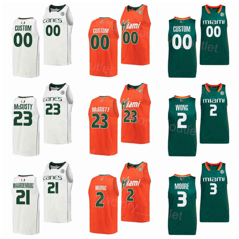 

NCAA Miami Hurricanes College Basketball 23 Kameron McGusty Jersey 2 Isaiah Wong 3 Charlie Moore 11 Miller 21 Sam Waardenburg 1 Anthony Walker Orange Green White