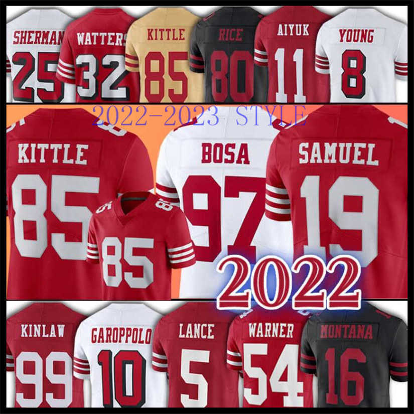 

85 George Kittle Deebo Samuel jersey tees 97 Nick Bosa red Trey Lance Jimmy Garoppolo Fred Warner Kyle Juszczyk Javon Kinlaw Jerry Rice Football, As photo