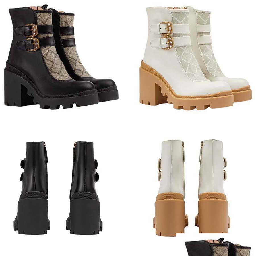 

Boots Women Boots Designer High Heels Ankle Boot Real Shoes Fashion Winter Fall Martin Cowboy Leather Quilted Lace-Up Shoe Rubber Lug Dhd7U, G9