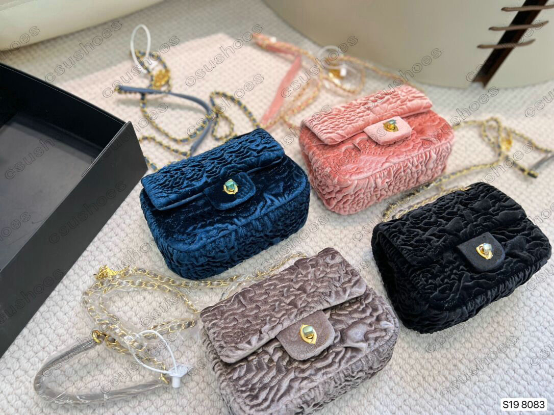 

Velour Square Fat Vintage BB CF Chains Bag Autumn Winter Womens Designer Luxurys Shouder Bags With Small Mouth Cover Golden Metal Shopping Handbags Crossbody 8083, Customize