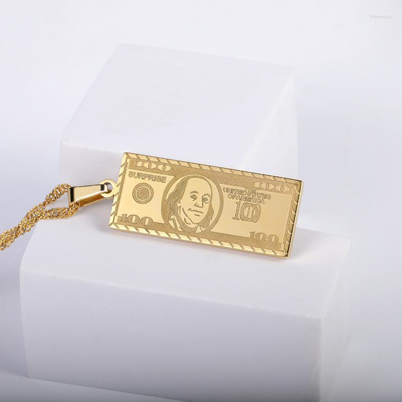 

Pendant Necklaces US 100 Dollar Money Stainless Steel Gold Color Chain Sqaure Hip Hop Rap Singer For Men Choker Accessories Jewelry Gift