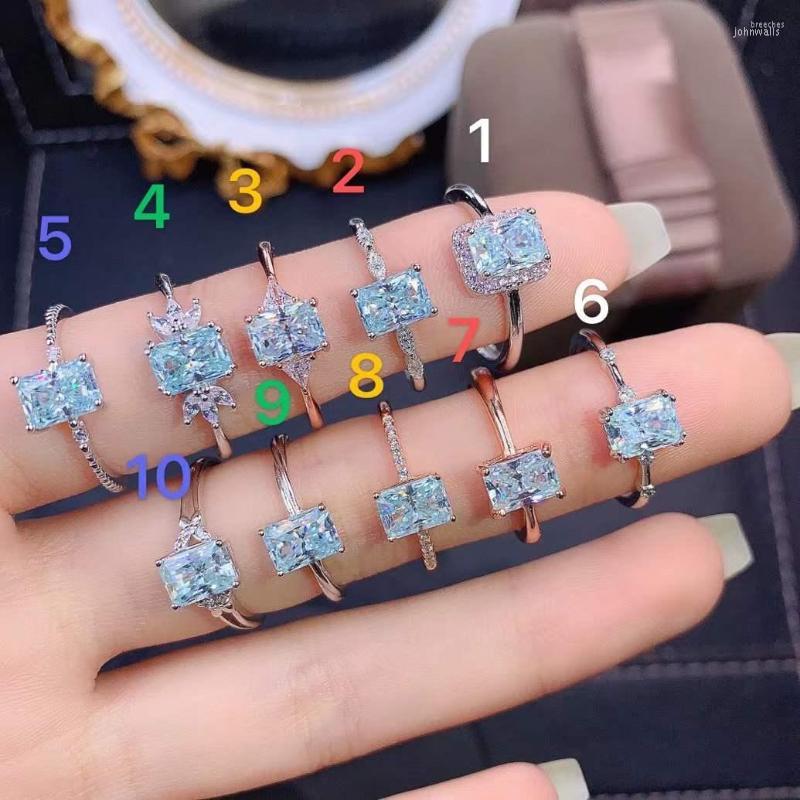 

Cluster Rings 925 Sterling Silver Beautiful 1.0CT Rectangular Cut Moissanite Ring Sparkled Like Diamonds In Wedding Engagement Luxury