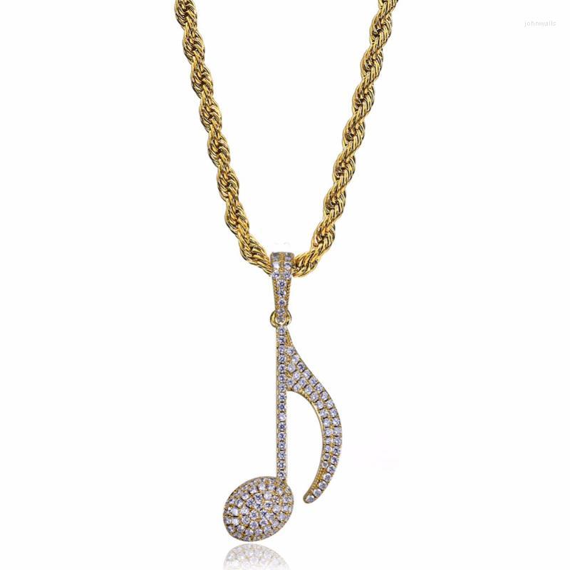 

Pendant Necklaces Full CZ Pave Bling Out Musical Note Gold Silver Color Copper Material Men's Hip Hop Rapper JewelryPendantPendantPendan