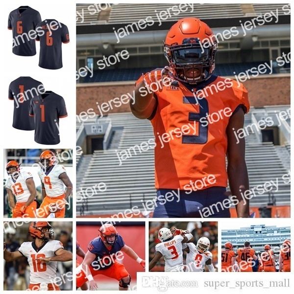 

American College Football Wear NCAA Illinois Fighting Illini College Football Jersey Ra'Von Bonner Jersey Isaiah Williams Reggie Corbin Ricky Smalling Jerseys Cu, Youth orange