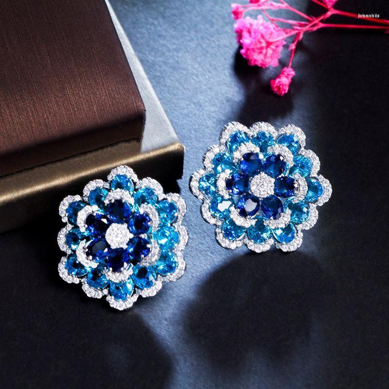 

Dangle Earrings CWWZircons Art Deco Multiple Blooming Flower Blue Cubic Zircon Big Fancy Geometric For Women Fine Jewelry Gift CZ287
