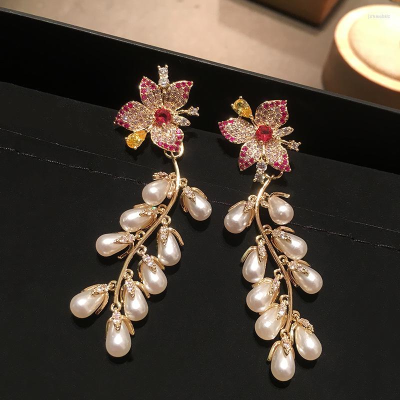 

Dangle Earrings Bilincolor White Pearl Cluster Blue Flower Drop Earring For Women