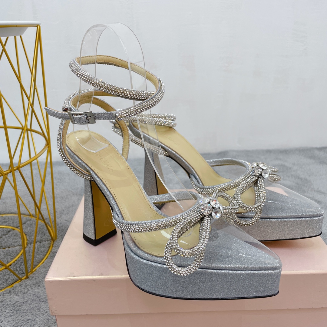 

Designer Heels Sling backs Dress Shoes MACH Bowtie crystal Rhines tone women Sandals Luxury Office sexy Satin 11.5CM high heeled Wedding Party Sandal platform 35-42