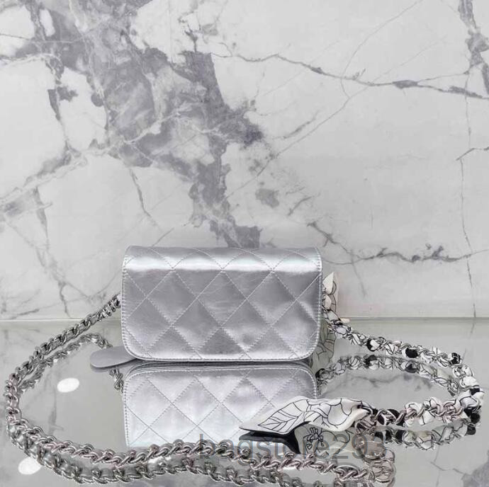 

TZ Ladies Cover French Designer Bags Aged Calfskin Mini Flap Bag Quilted Classic Handbags Colorful Ribbon Braided Silver Metal Oversized Cha, Black