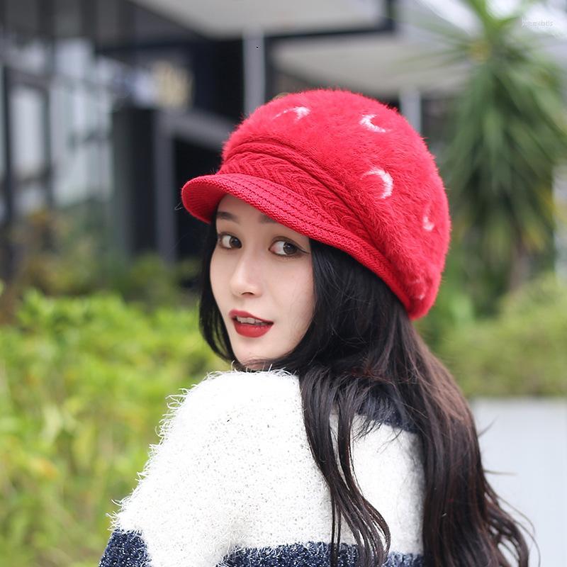 

Visors Knitted Hat Skullies Caps Double Layer Design Winter Hats For Women Warm Fur CapVisors, Red