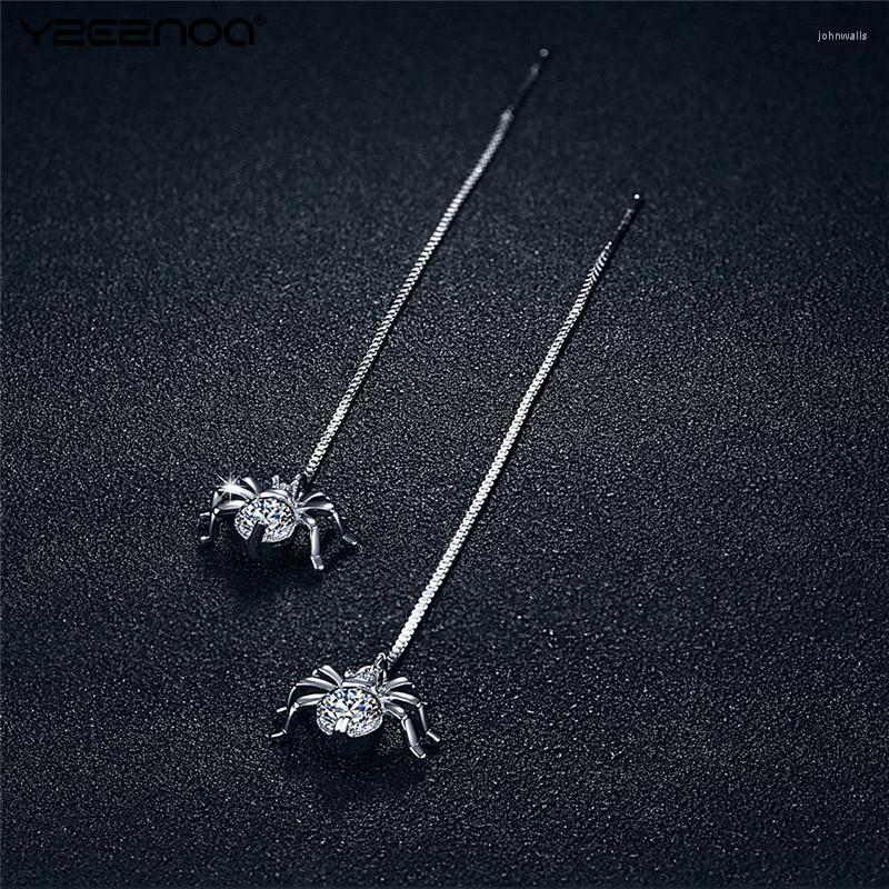 

Stud Earrings Gold Color Alloy For Women 1Pair Dangle Long Crystal Spider Jewelry PunkStud