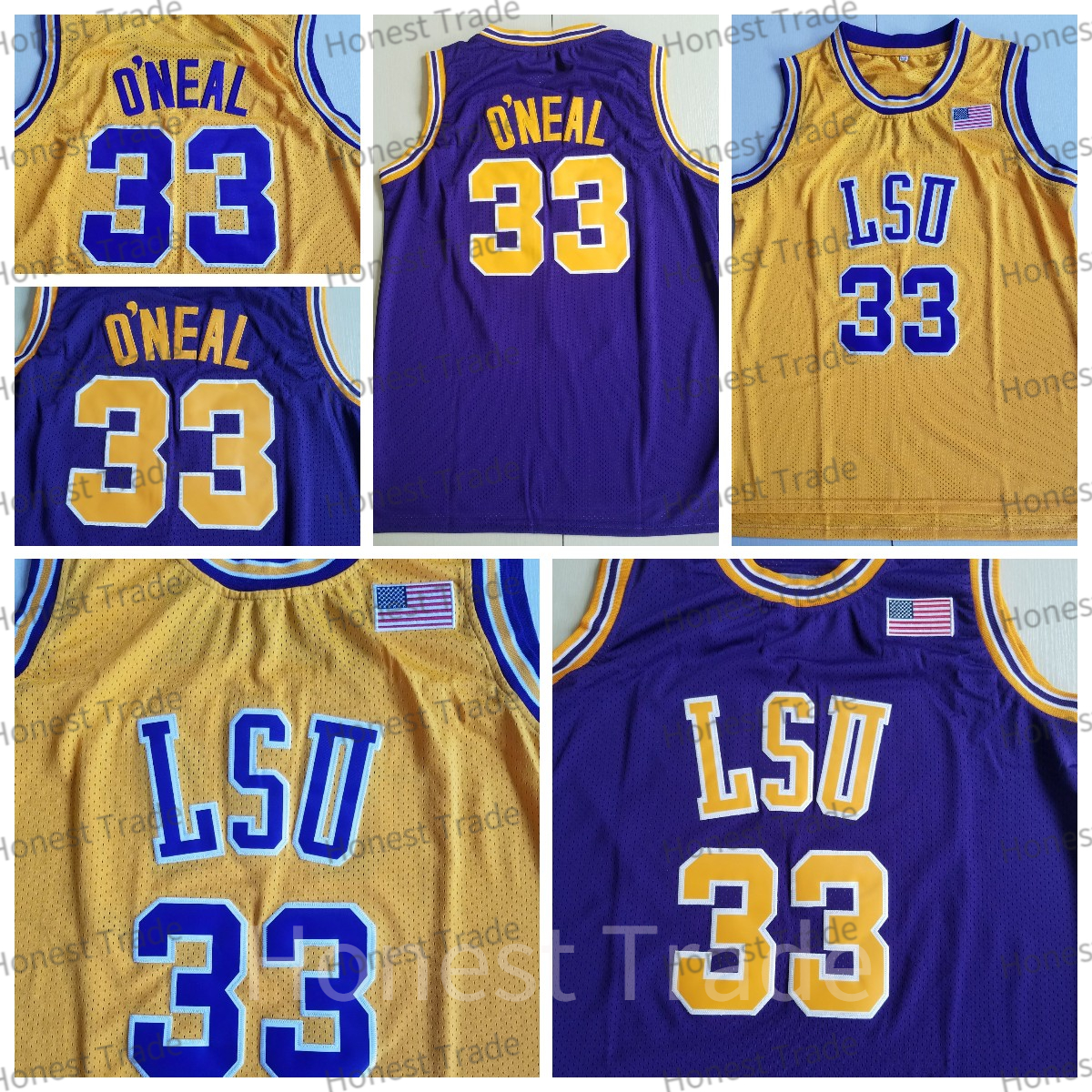 

NCAA LSU Tigers Basketball 33 Shaquille Jersey Neal Indiana State Sycamores 33 Larry SHAQ College Bird Mens Jerserys, Men jersey