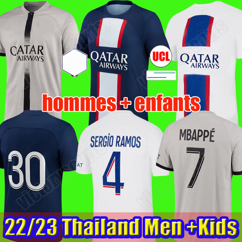 

22 23 PSGS MBAPPE MESSIS soccer jerseys PLAYER #30 DI MARIA WIJNALDUM SERGIO RAMOS HAKIMI Maillots de football shirts kit ICARDI VERRATTI Vitinha Donnarumma, 2223 home