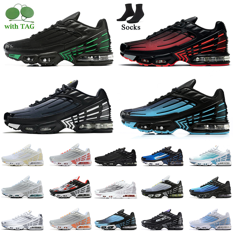 

With Socks Plus Tn 3 Running Shoes 2022 Women Mens Tuned III Obsidian Mesh Triple Black White Silver Crimson Red Ghost Green Aqua Grey Navy Tn3 Trainers Sneakers, B14 light bone black 39-46