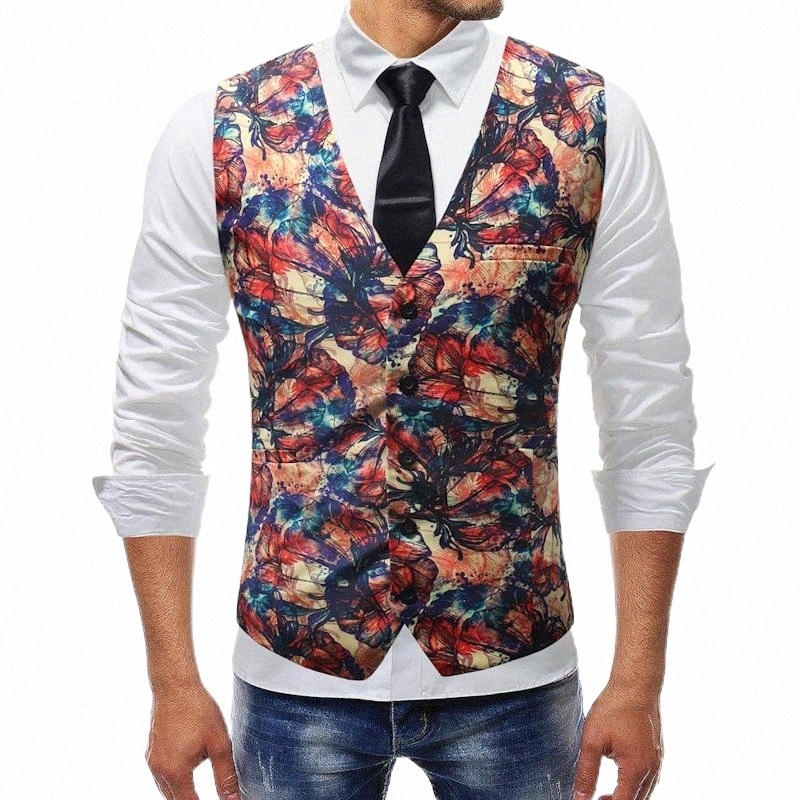 

m-5xl Men Clothes 2018 New Chalecos Para Hombre Men Fashion Print Flower Vest Casual Suit Vest Four Seasons Colete Masculino R2Dk#, Picture color
