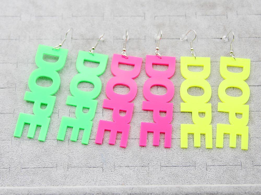 

Dangle Earrings & Chandelier Punk Acrylic Letter DOPE Drop For Women Girls Neon Pink Green Long Brincos Fashion Party Jewelry GiftsDangle