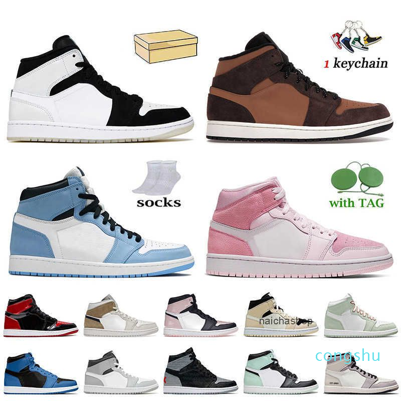 

shoes With Box Socks 2022 New Basketball Shoes Jumpman 1 1s Diamond Shorts Mid Dark Chocolate University Blue Digital Pink, A16 mid shadow red 36-46