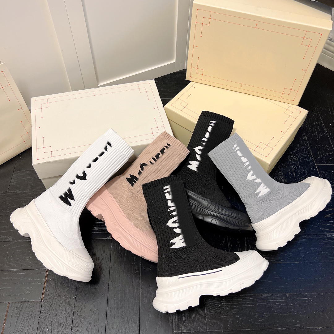 

Graffiti Knit Tread Slick Boot Designer Women Sock Boots MC High Top Platform Fashion Canvas Booties Top-quality Size 35-45, Customize
