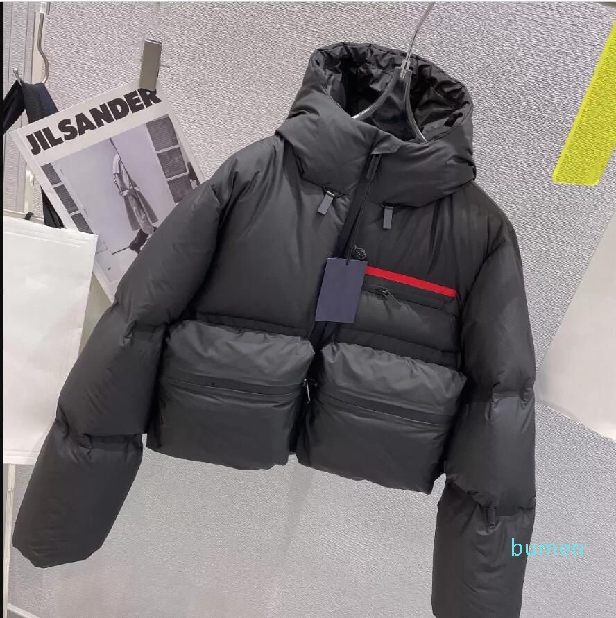 

Women' down jacket parkas fashion with classic letter hooded large pocket jackets winter warm short cotton coat 3 colors outweat bread style Size -L, White