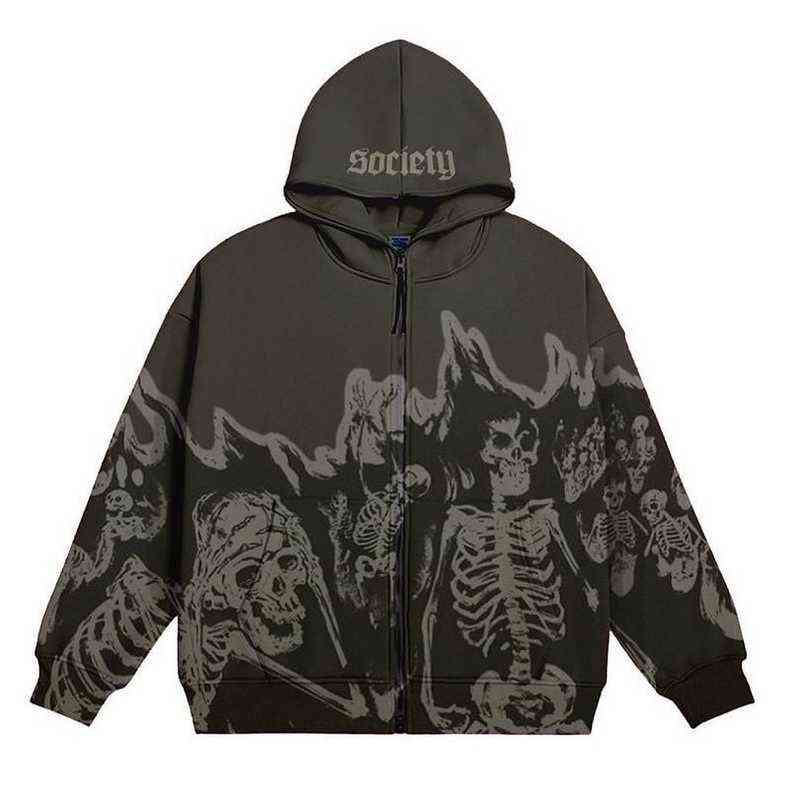 Men's Hoodies Vintage Printed Hoodies High Street Zip Up Hooded Sweatshirt Jacket Harajuku Goth Oversized Autumn Winter Streetwear Hoodie To