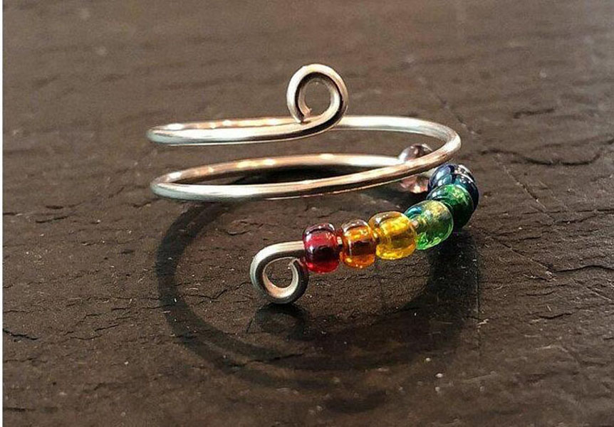 

Rotate Bead Stress Reliever Rings Adjustable Solid Spinner Fidget Unisex Resizable Knitting Loop Crochet Finger Ring Gift for Men Ladies