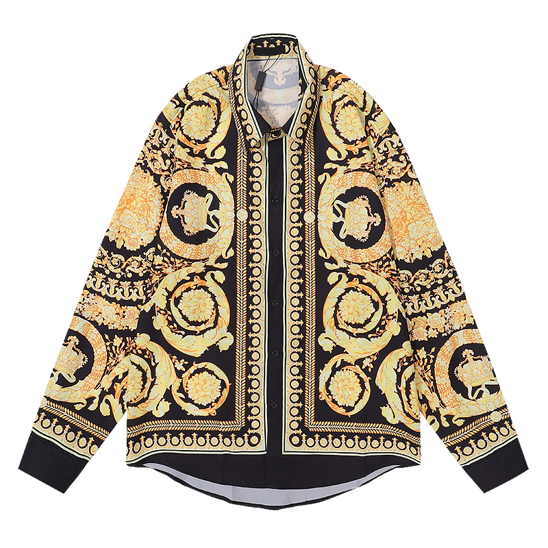 

22 Designers Brand Men's Casual Shirts Fashion Printed silk yellow shirt Long sleeve Europe America Casual Luxurys Streets tide sportswear streetwear 3XL vercace