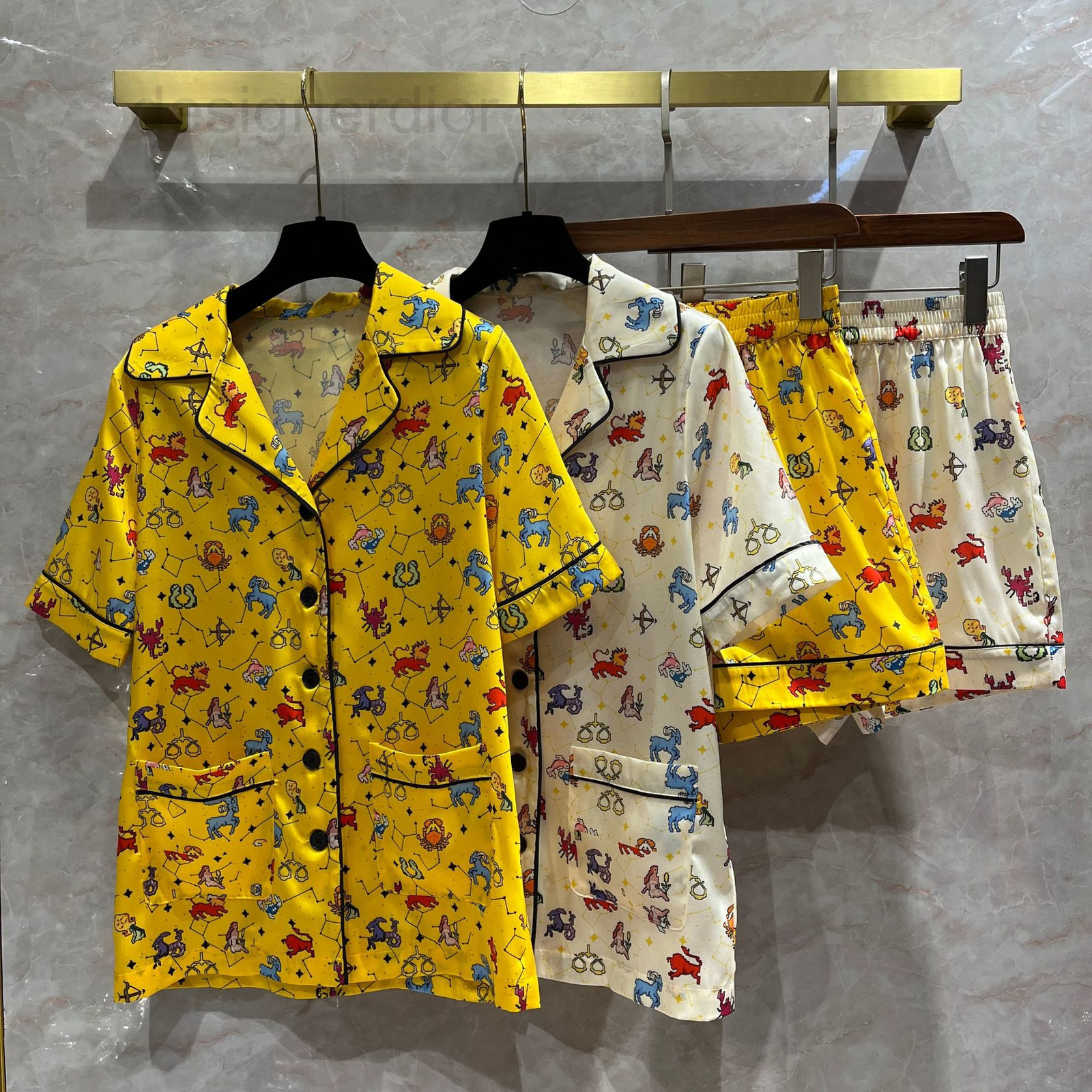 

Women' Tracksuits designer Qixi pixel wind printing fashion leisure suit women' fresh and sweet Pajama style short sleeve shorts two-piece set, 2# packing bag