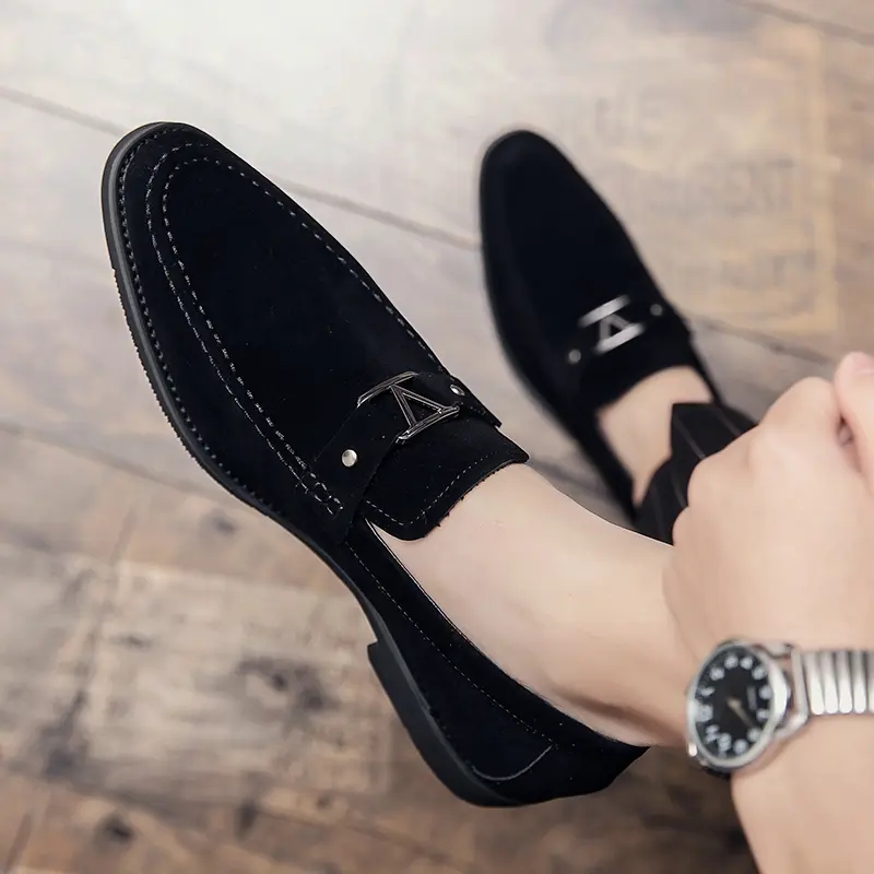 Loafers Men Shoes Imitation Suede Solid Color Casual Fashion Pointed Toe Everyday Street All-match Comfortable Flat Shoes AD165