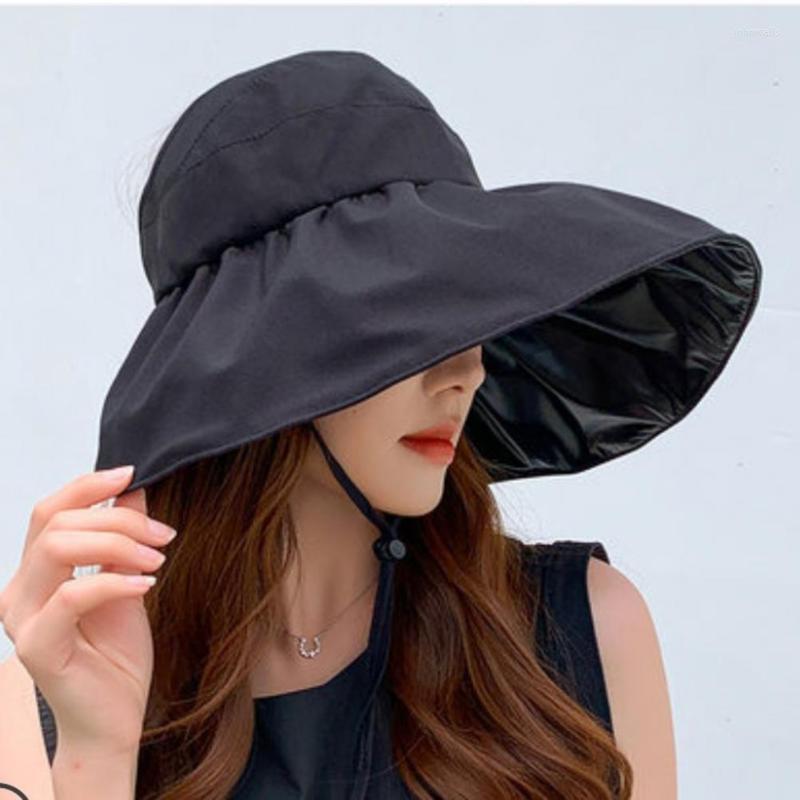 

Wide Brim Hats Women Sun Hat Elegant Fisherman Fastener Tapes HatWide, Black