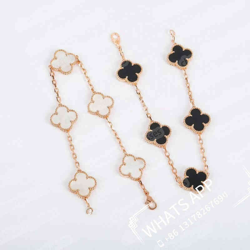 

Charm Bracelets Classic Fashion 4 Leaf Clover Charm Bangle 18K Gold Agate Shell Mother-of-Pearl for Women&Girls linkAA14