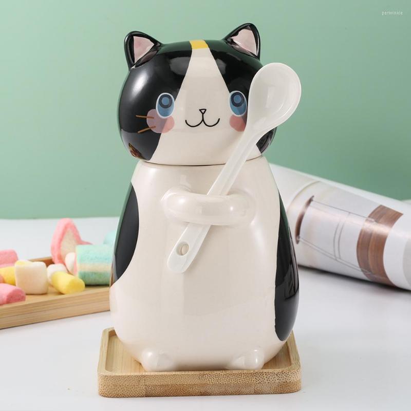 

Mugs Cartoon Cat Coffee Mug Ceramics Milk Cups Hand Painted Tea With Lid 275 Ml Home Water Office Cup, Mug d