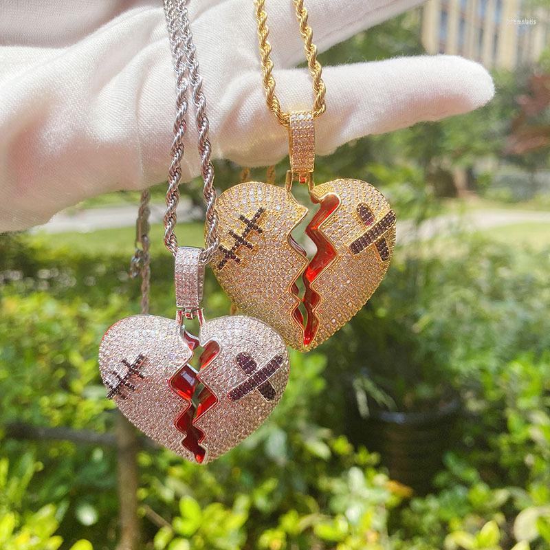 

Choker Fashion Zircon Rhinestone Broken Heart Pendant Necklaces For Women Men Hip Hop Silver Color Iced Out Chain Necklace Jewelry