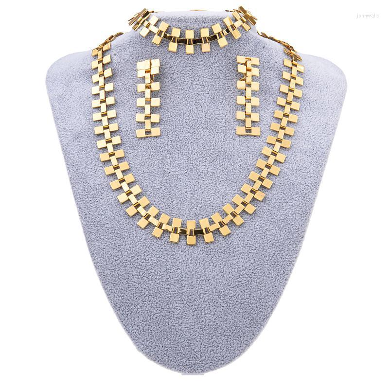 

Necklace Earrings Set & Fine Dubai For Women 24K Gold Bracelet & Nigerian Bridal Wedding Accessories Couple GiftsEarrings, Picture shown