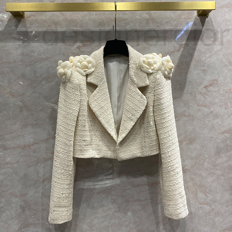 

Casual Dresses designer Small fragrant three-dimensional camellia decoration short suit collar coat for women in spring and autumn 22 new sequins tweed small LI7C, 2# packing bag