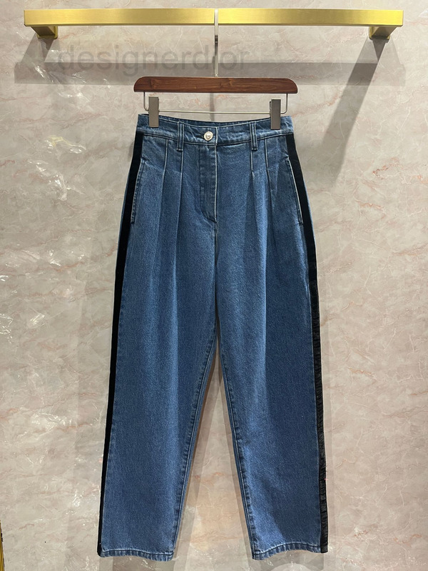 

Women's Jeans designer Small fragrant black side webbing loose women ins design sense small casual radish pants YWBA, 2# packing bag