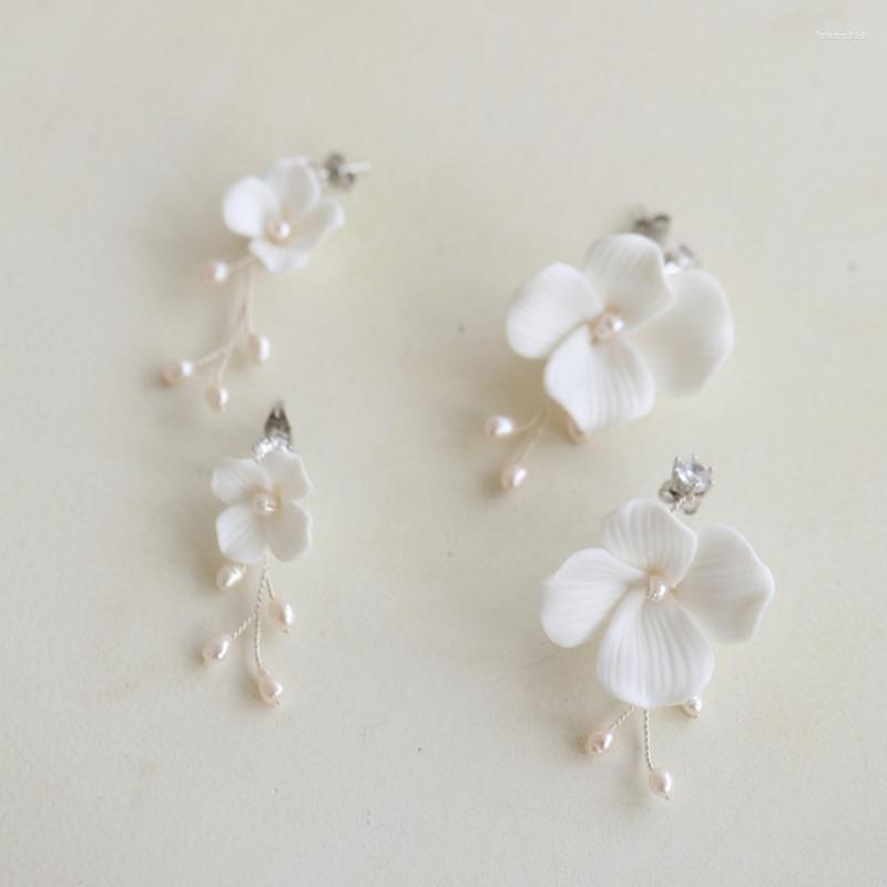 

Dangle Earrings Delicate Freshwater Pearls Jewelry Bridal White Floral Wedding Accessories Women Drop Earring
